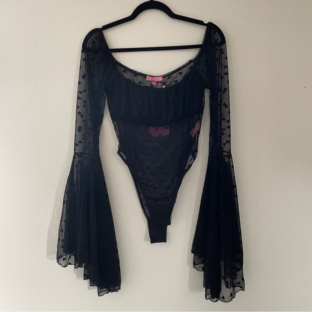 Sugar Thrillz Sheer Black Bell Sleeve Bodysuit